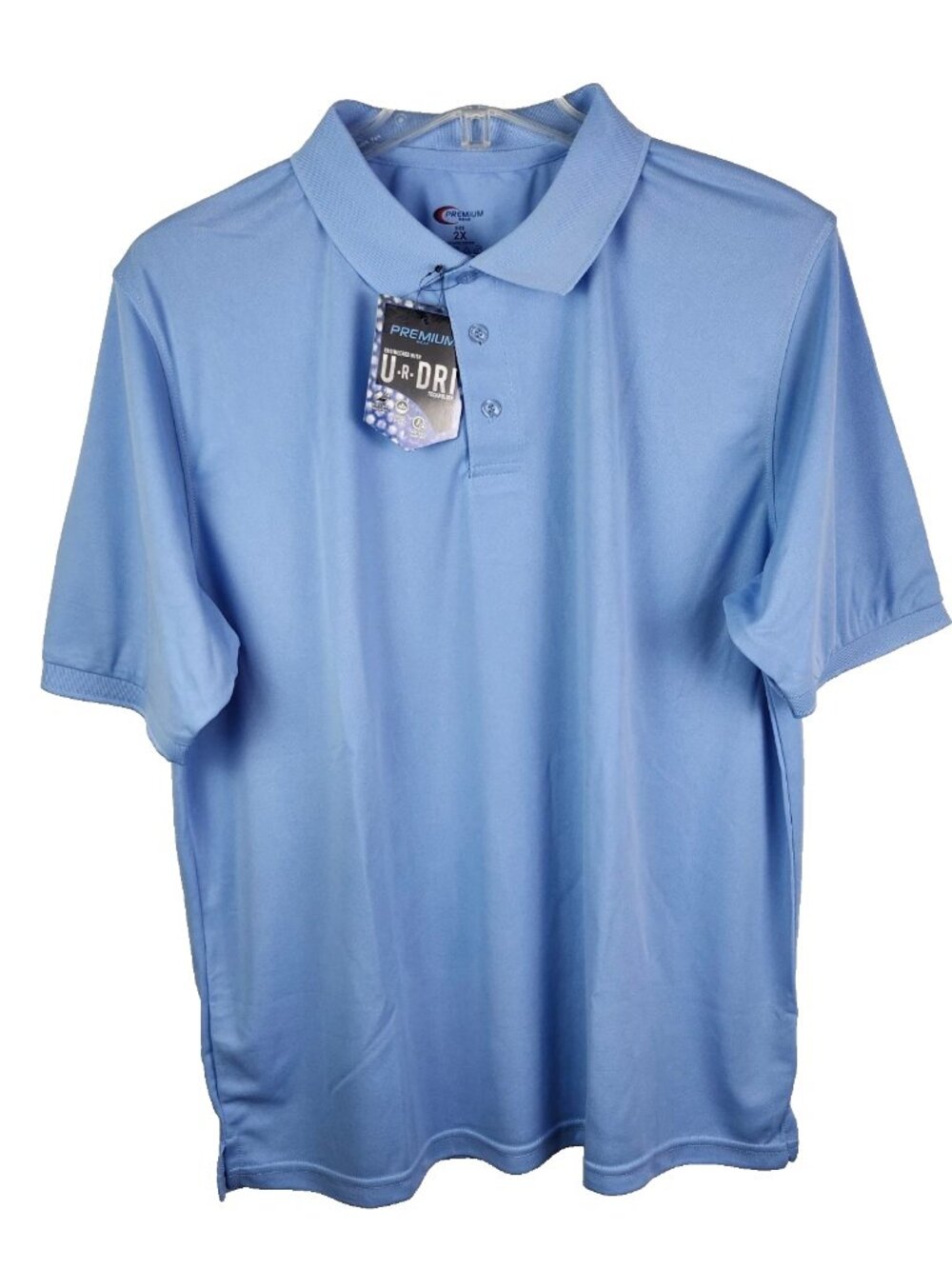 Premium Wear Men Polo Shirt Light Blue Moisture Wicking 2X Stretch Polyester